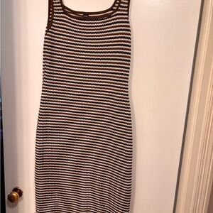 SHEIN Brown & White Striped Knit Maxi Tank Dress